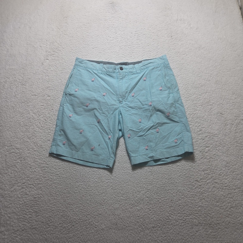 J.Crew Chino Short Mens 34x9 Mid Rise Flat Front Casual Flamingo Embroidery Blue